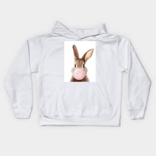 Brown Bunny Blowing Bubble Gum, Pink Nursery, Baby Animals Art Print by Synplus Kids Hoodie